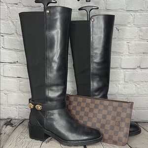 COACH Pearla Turnlock leather knee-high boots with a stretch calf